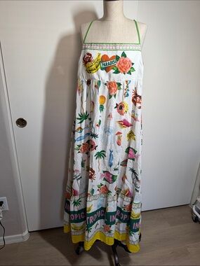 Rachel Zoe Paradise Tropical Inn Maxi Dress Linen Blend Resort Beach XL